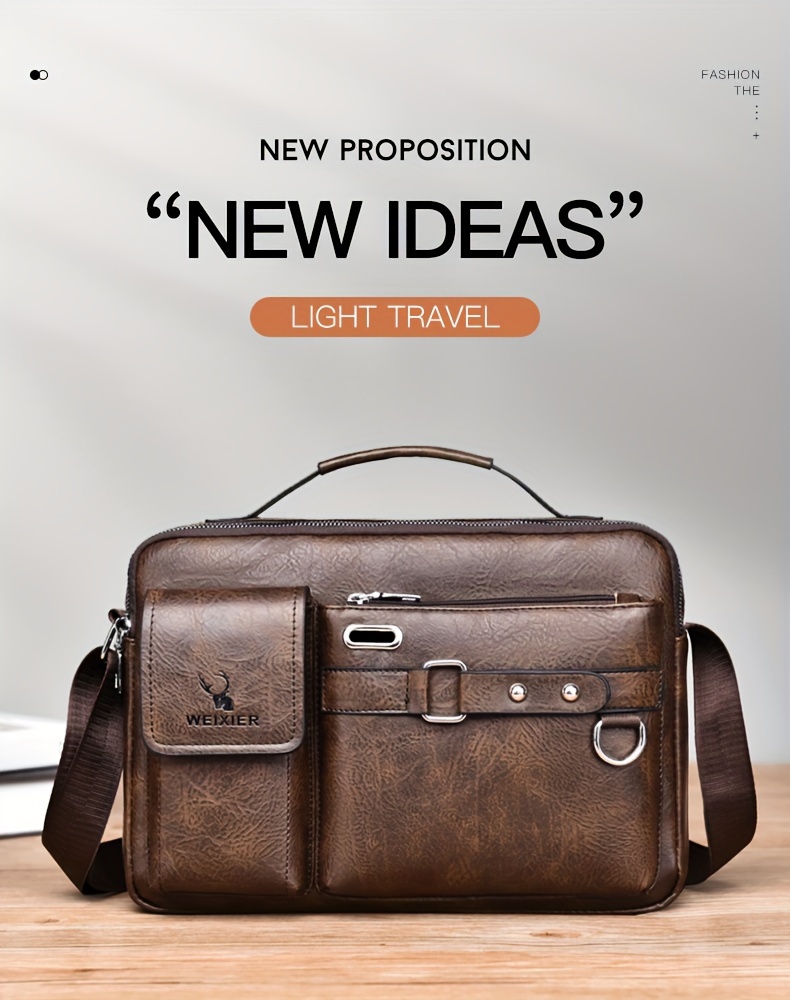 mens business adjustable casual pu leather shoulder messenger bag details 2