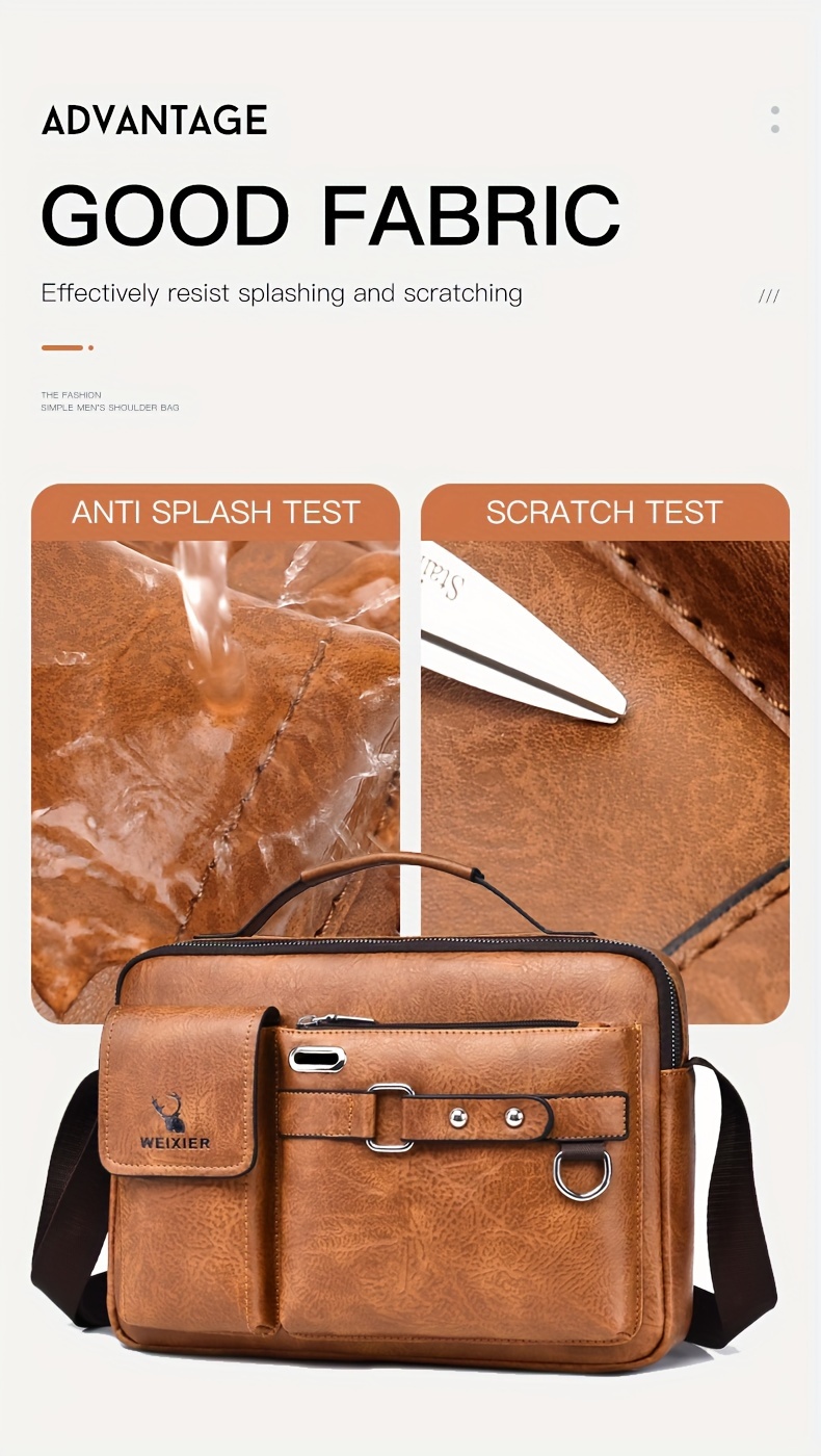 mens business adjustable casual pu leather shoulder messenger bag details 3