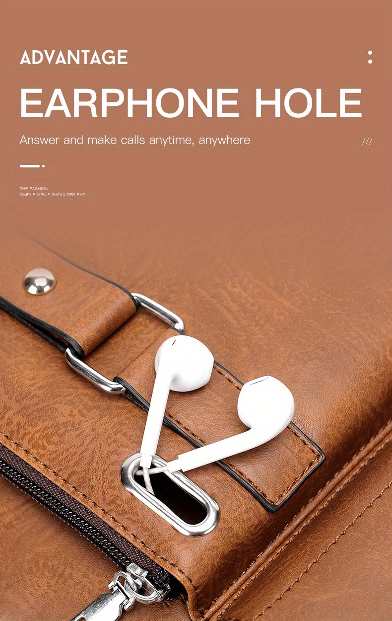 mens business adjustable casual pu leather shoulder messenger bag details 4
