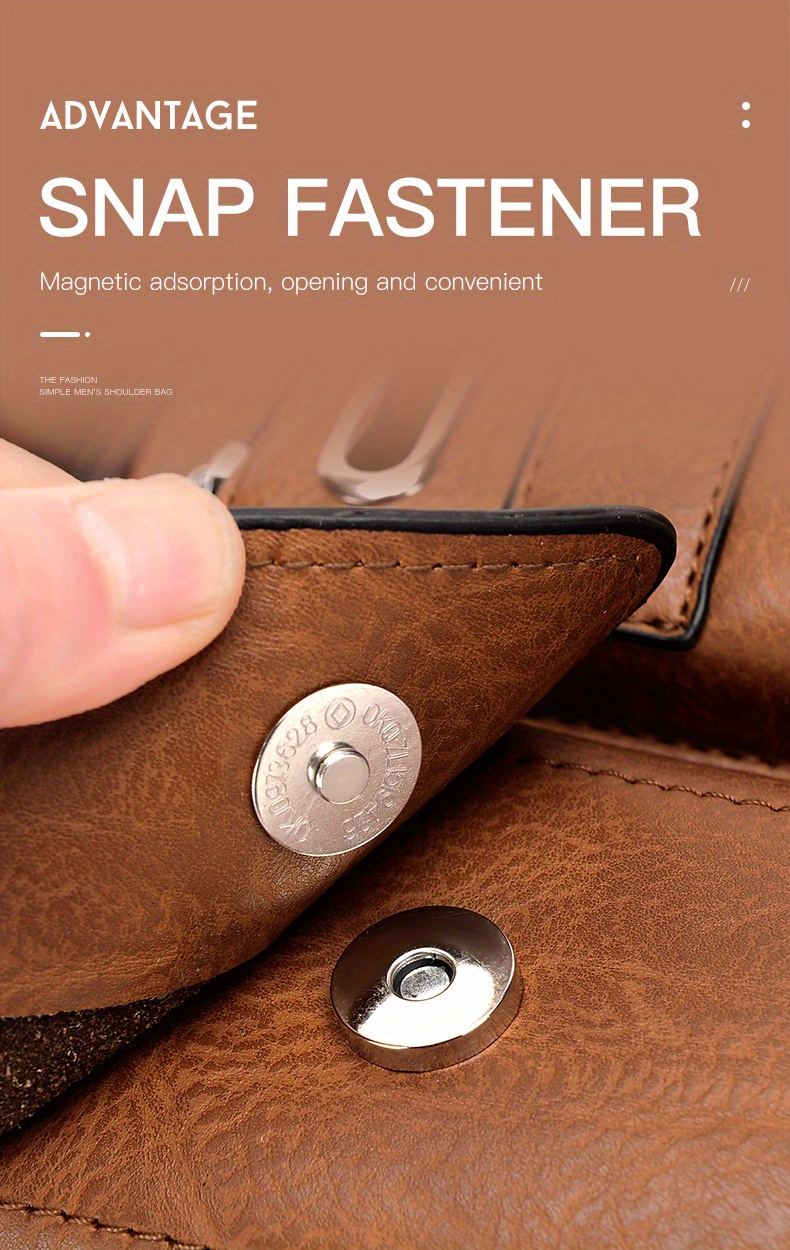 mens business adjustable casual pu leather shoulder messenger bag details 7