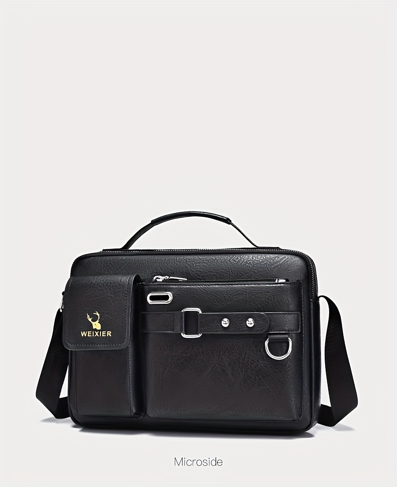 mens business adjustable casual pu leather shoulder messenger bag details 11