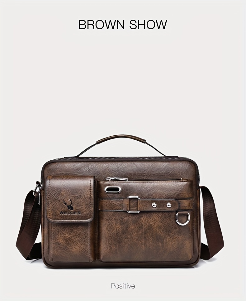 mens business adjustable casual pu leather shoulder messenger bag details 12