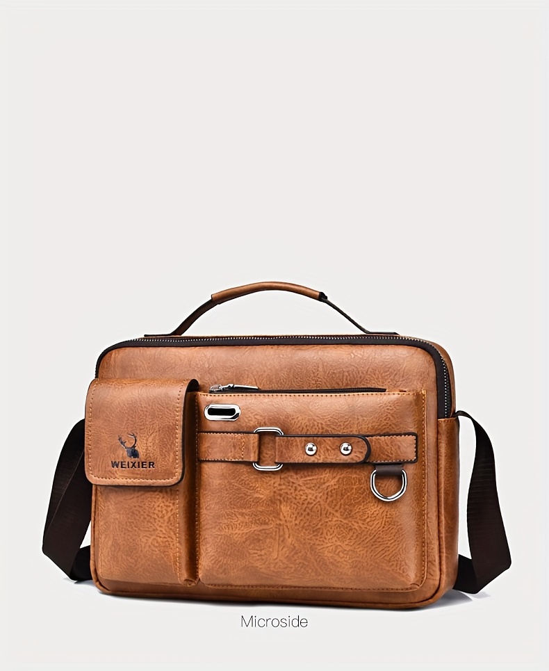 mens business adjustable casual pu leather shoulder messenger bag details 15