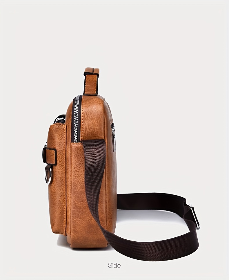 mens business adjustable casual pu leather shoulder messenger bag details 16