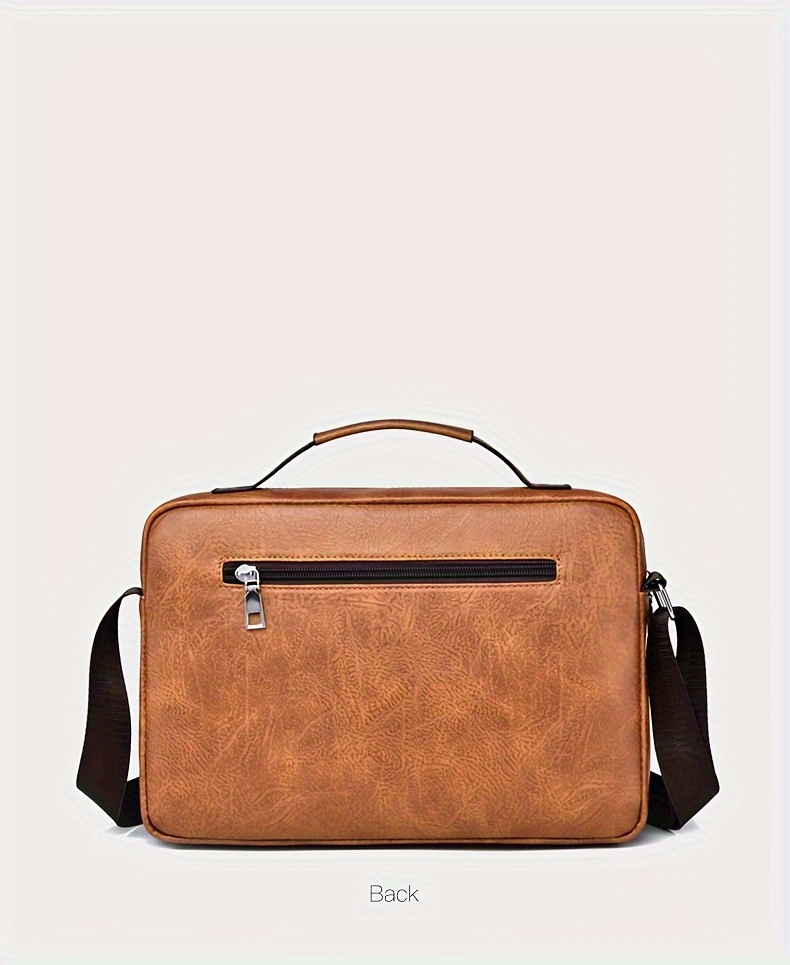 mens business adjustable casual pu leather shoulder messenger bag details 17