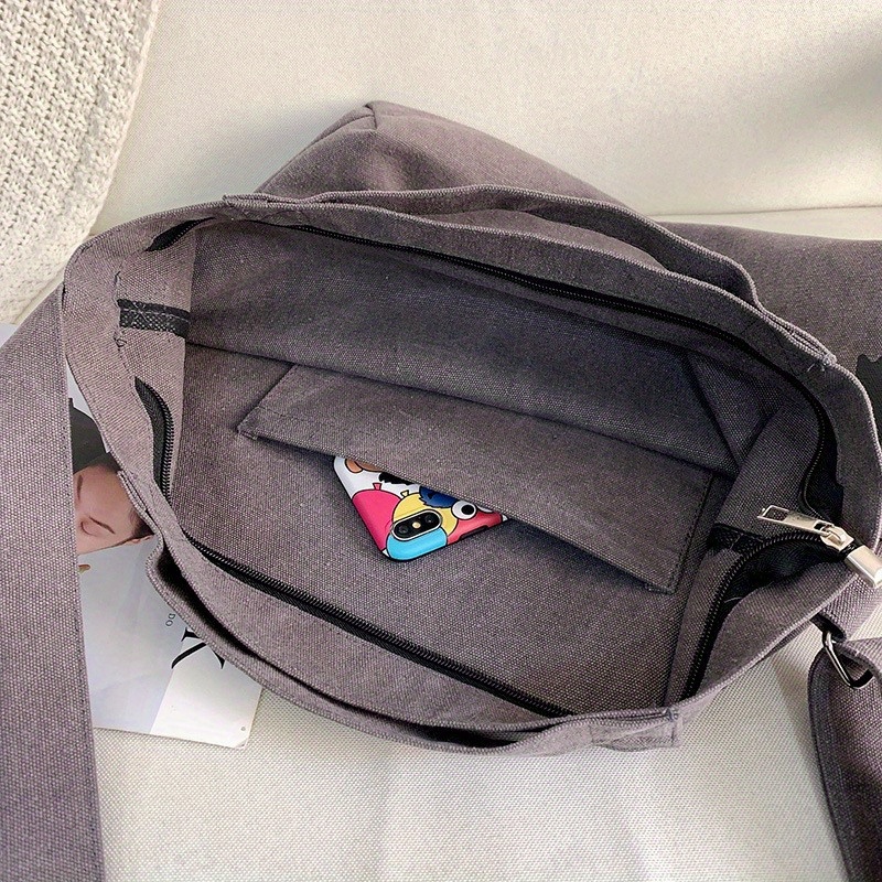 mens canvas print shoulder messenger bag large capacity tote bag details 2