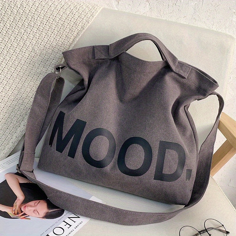 mens canvas print shoulder messenger bag large capacity tote bag details 5