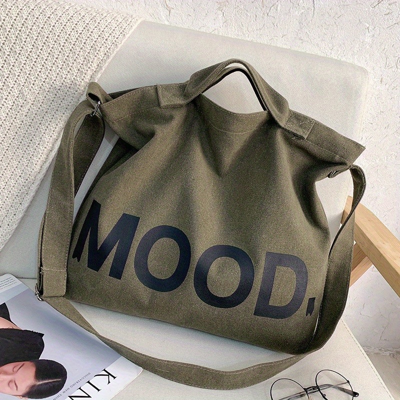 mens canvas print shoulder messenger bag large capacity tote bag details 6