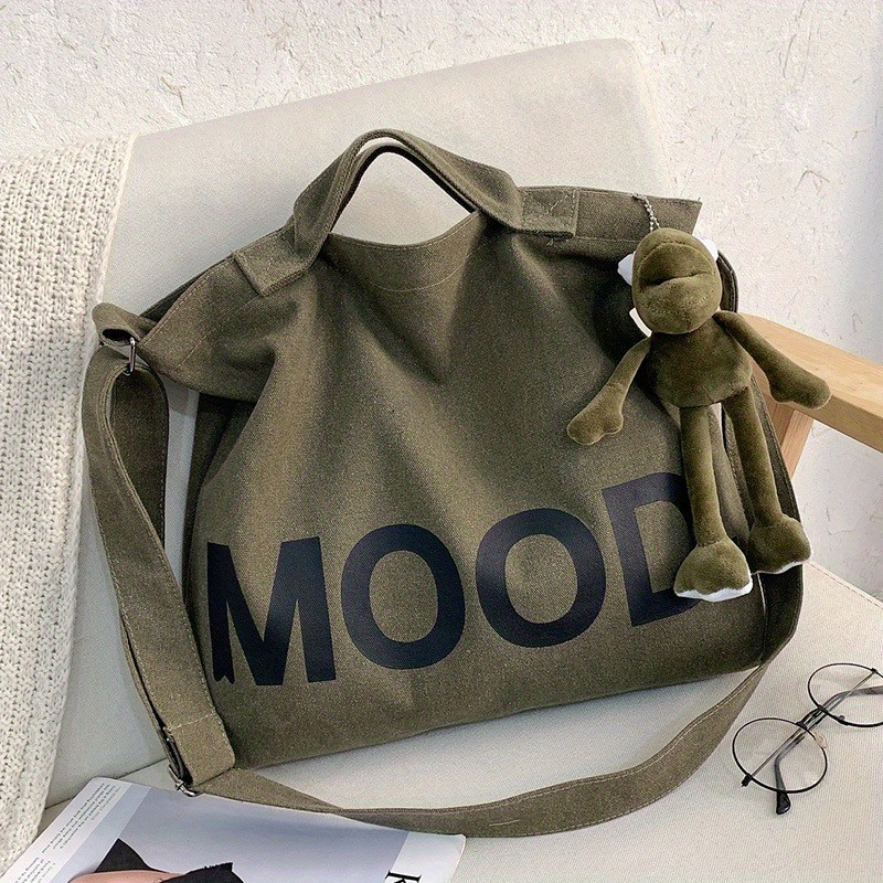 mens canvas print shoulder messenger bag large capacity tote bag details 7