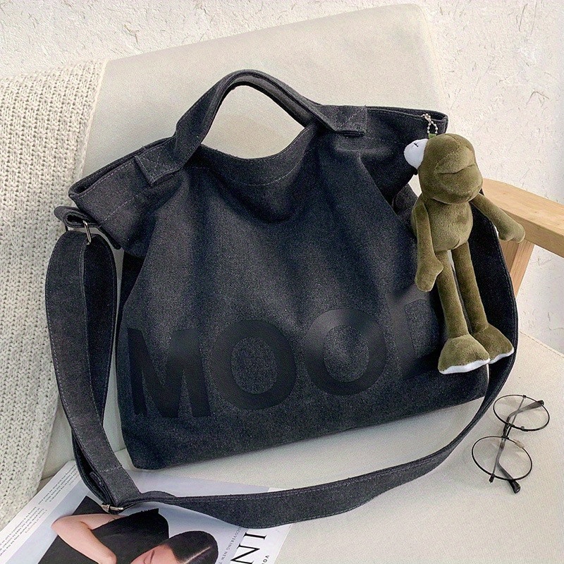 mens canvas print shoulder messenger bag large capacity tote bag details 9