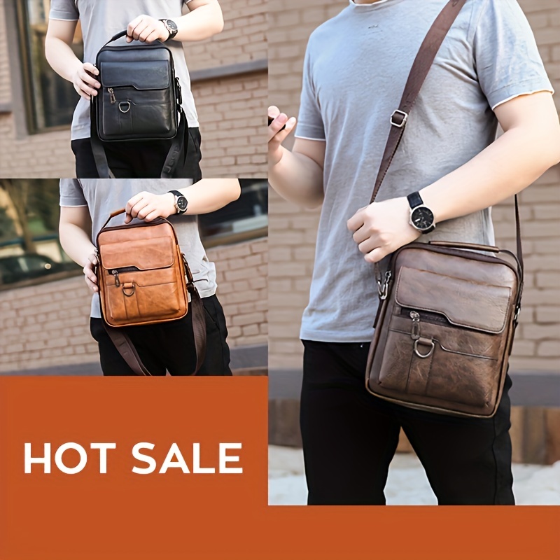 1 2pcs set classic mens crossbody bag pu leather large capacity bag details 0