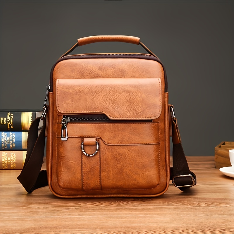 1 2pcs set classic mens crossbody bag pu leather large capacity bag details 1