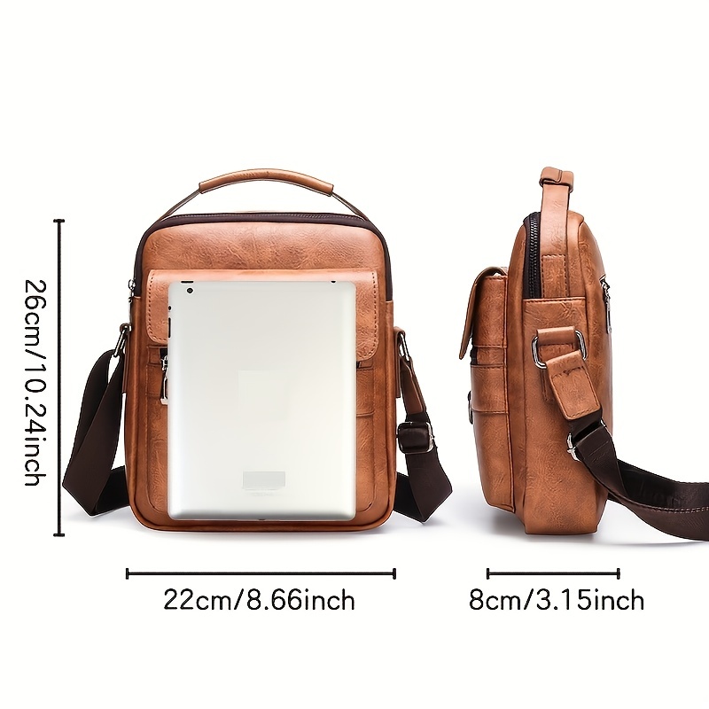 1 2pcs set classic mens crossbody bag pu leather large capacity bag details 2
