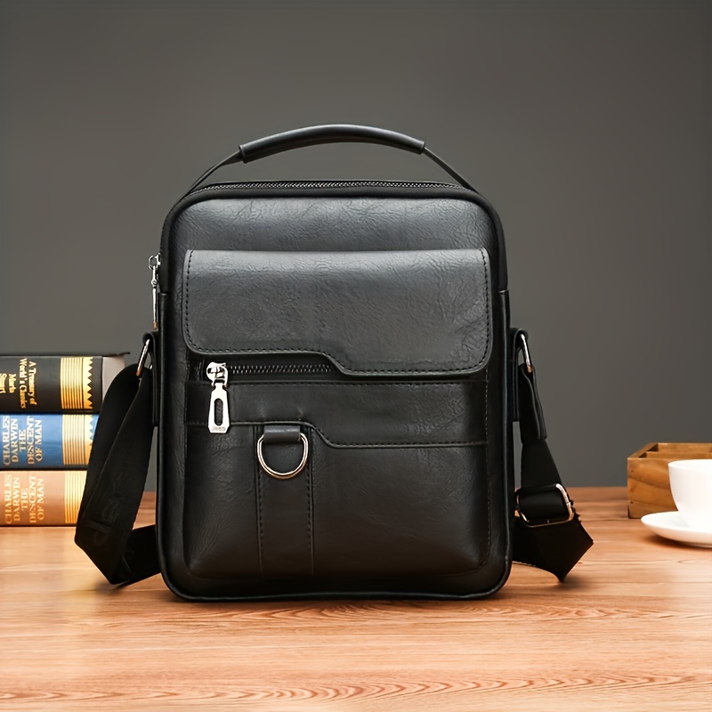 1 2pcs set classic mens crossbody bag pu leather large capacity bag details 3
