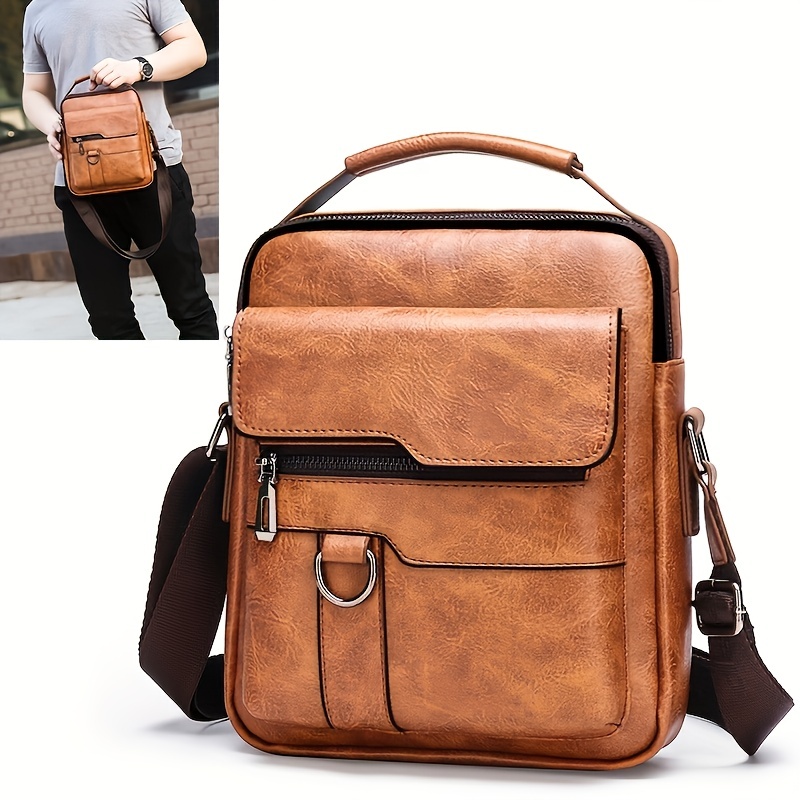 1 2pcs set classic mens crossbody bag pu leather large capacity bag details 6