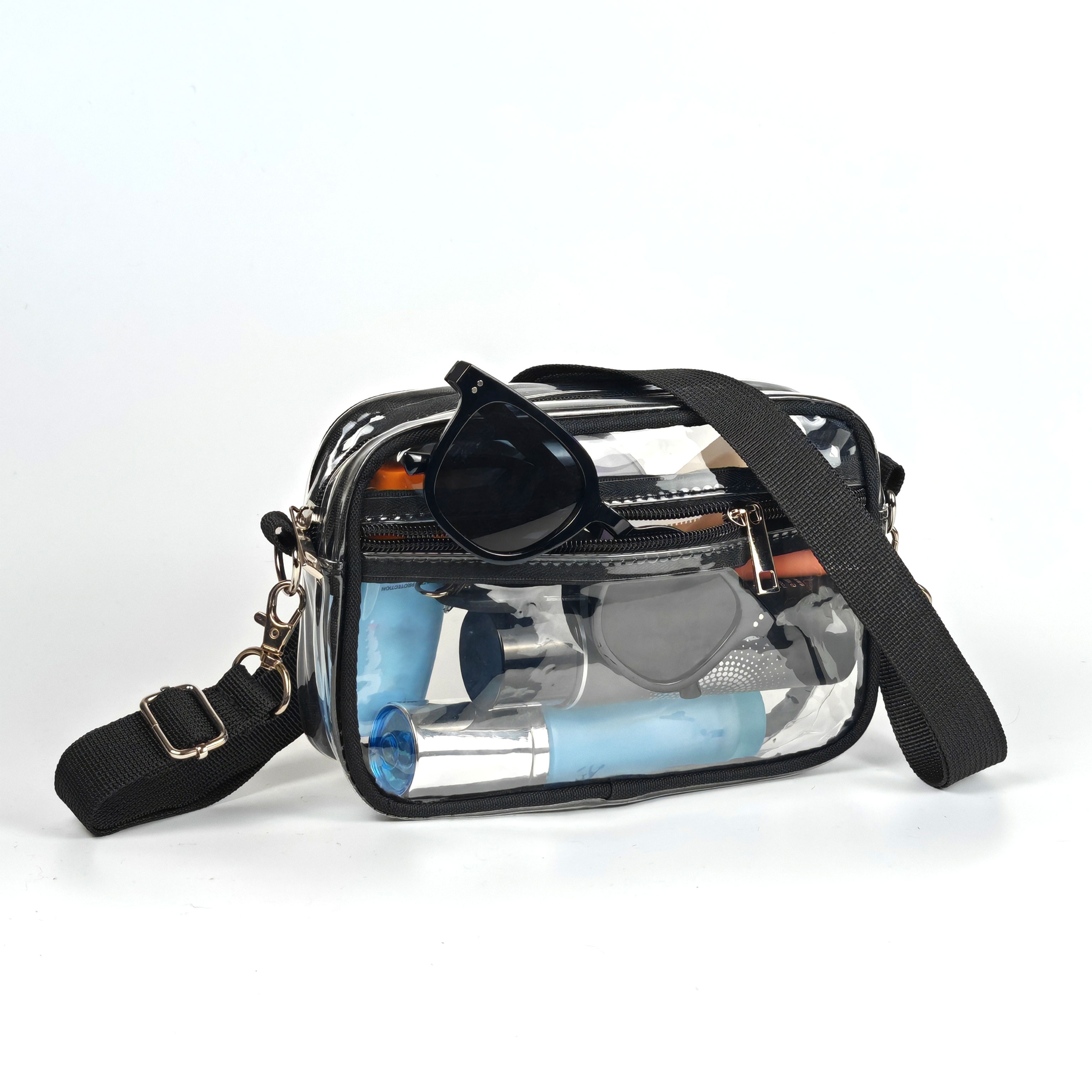 casual clear crossbody bag, 1pc casual clear crossbody bag simple fashion pvc zipper shoulder bag with adjustable strap travel toiletry bag for men or women details 1
