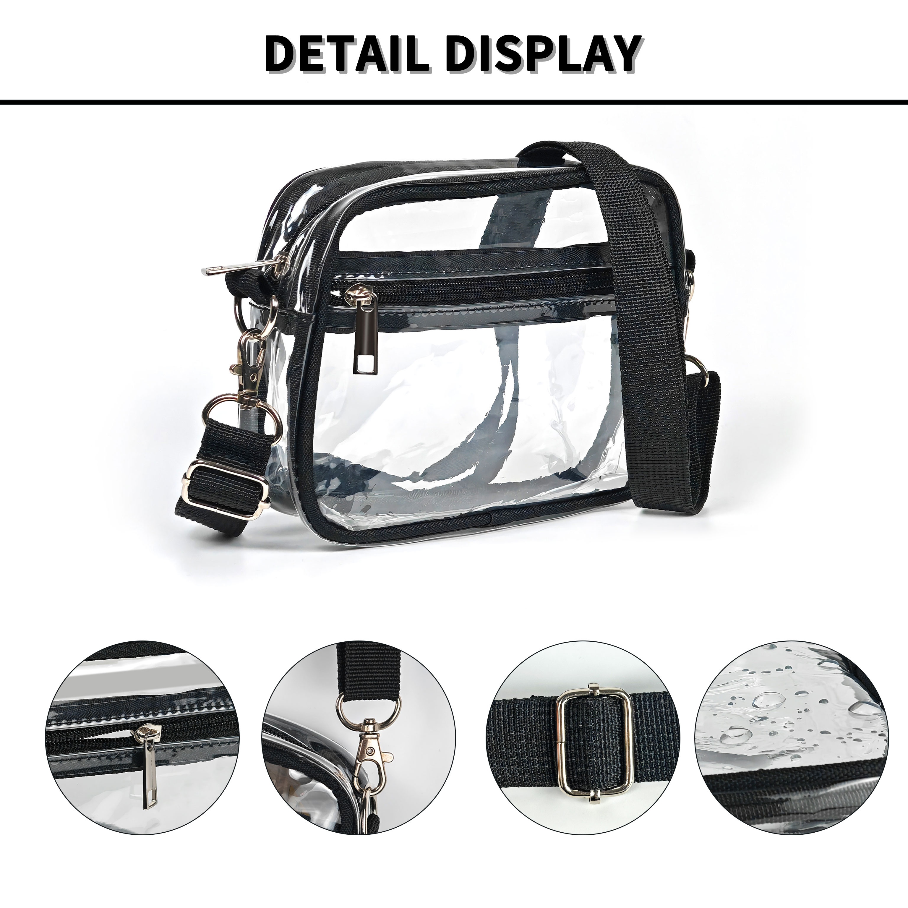 casual clear crossbody bag, 1pc casual clear crossbody bag simple fashion pvc zipper shoulder bag with adjustable strap travel toiletry bag for men or women details 2