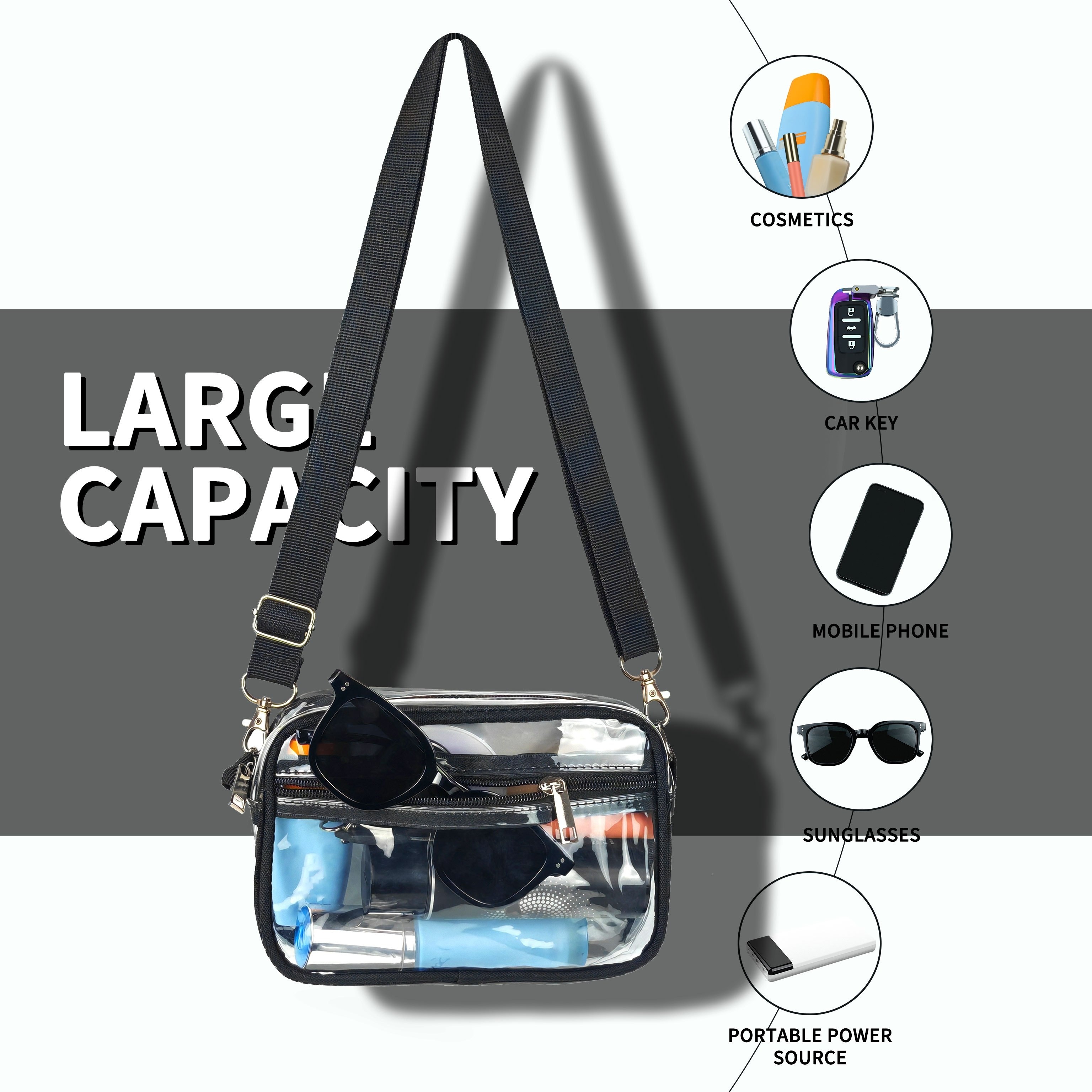 casual clear crossbody bag, 1pc casual clear crossbody bag simple fashion pvc zipper shoulder bag with adjustable strap travel toiletry bag for men or women details 3