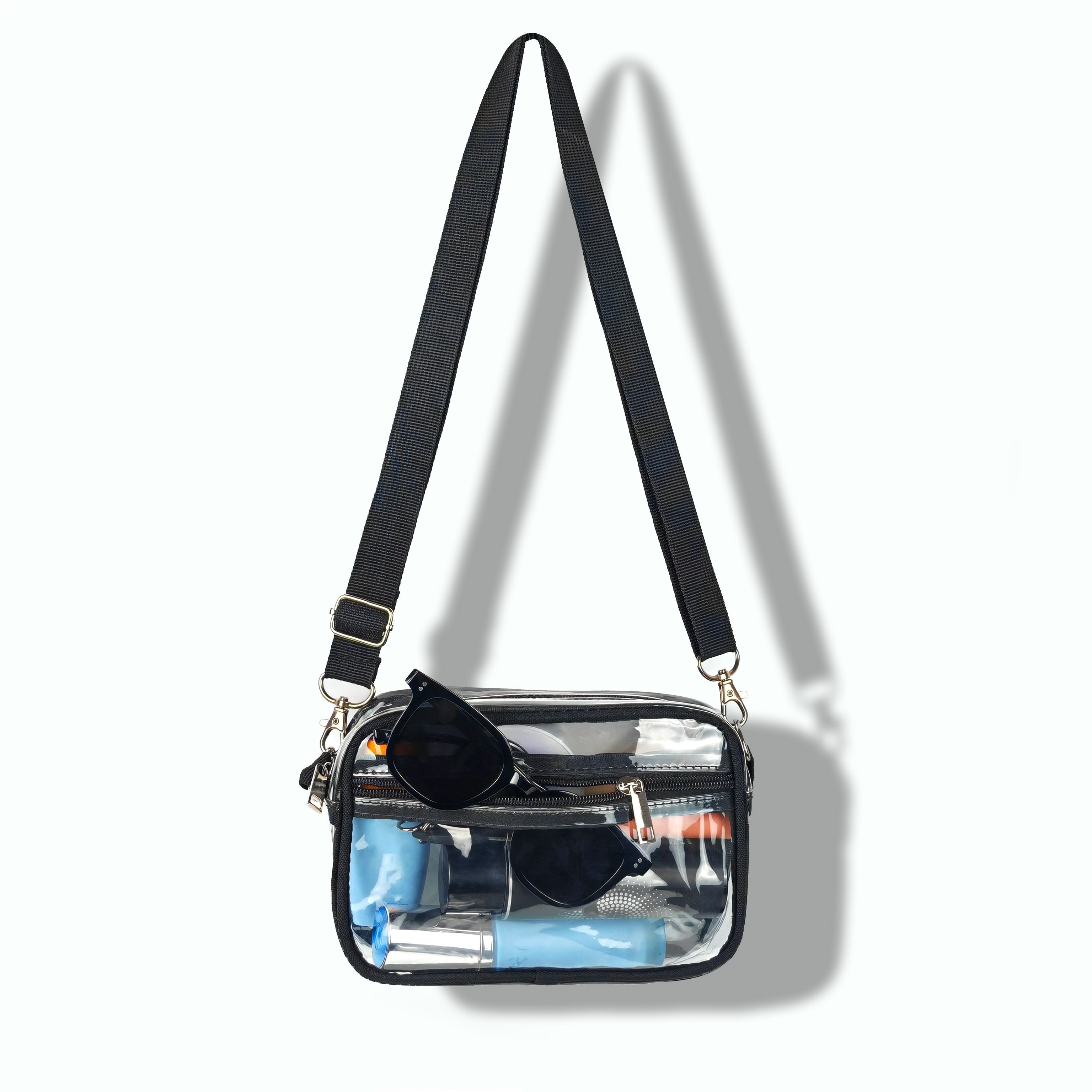 casual clear crossbody bag, 1pc casual clear crossbody bag simple fashion pvc zipper shoulder bag with adjustable strap travel toiletry bag for men or women details 4