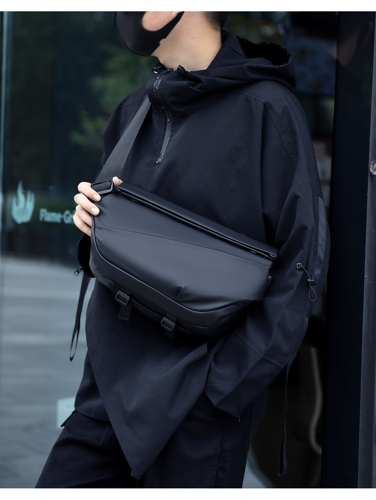 1pc mens new trendy motorcycle messenger bag anti splashing multifunctional chest bag trendy cool faux leather shoulder bag details 0