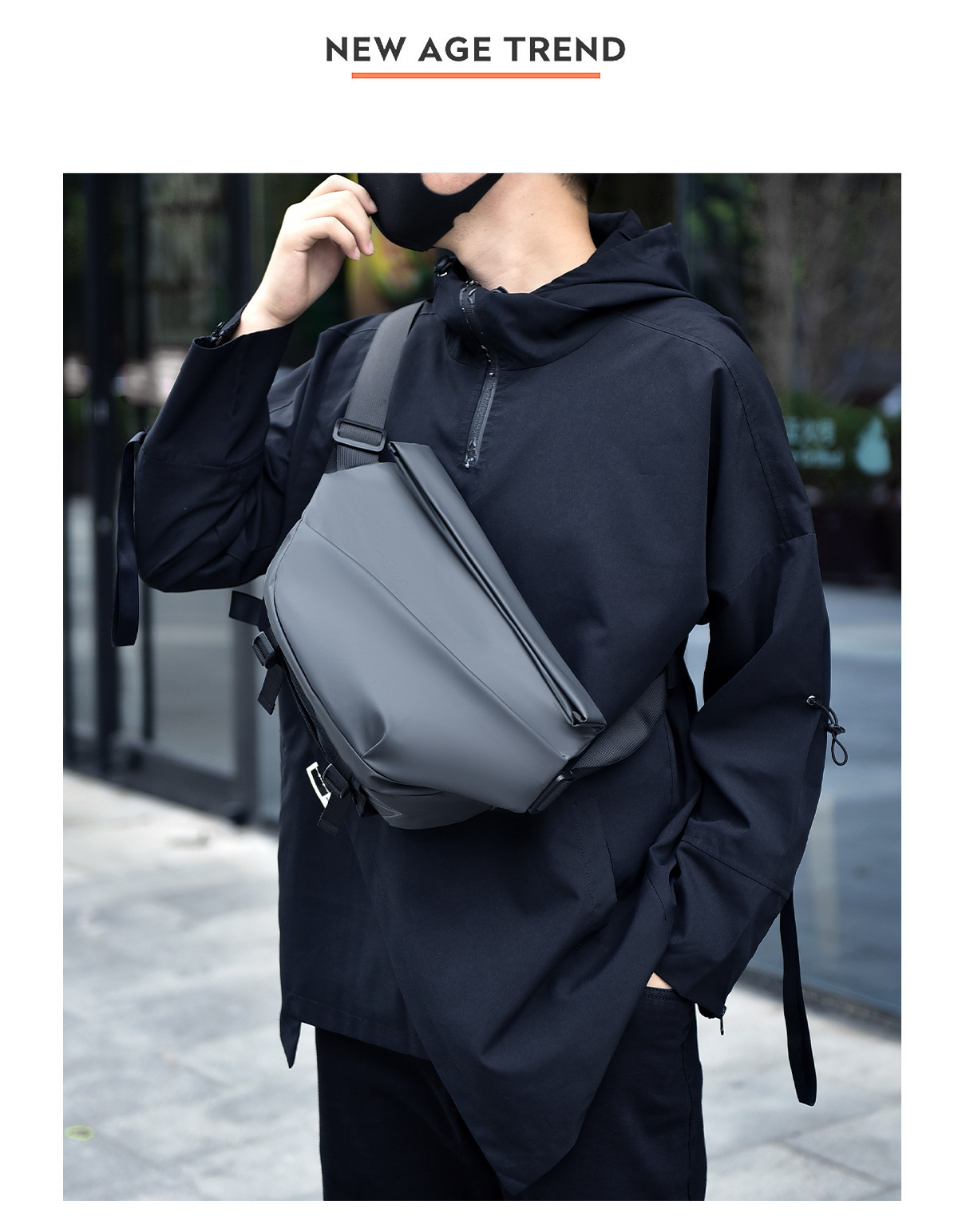 1pc mens new trendy motorcycle messenger bag anti splashing multifunctional chest bag trendy cool faux leather shoulder bag details 1