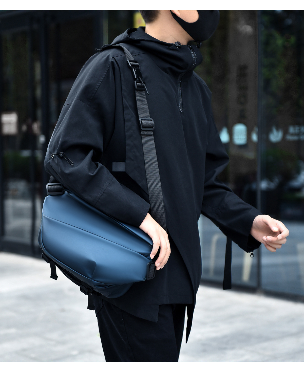 1pc mens new trendy motorcycle messenger bag anti splashing multifunctional chest bag trendy cool faux leather shoulder bag details 2