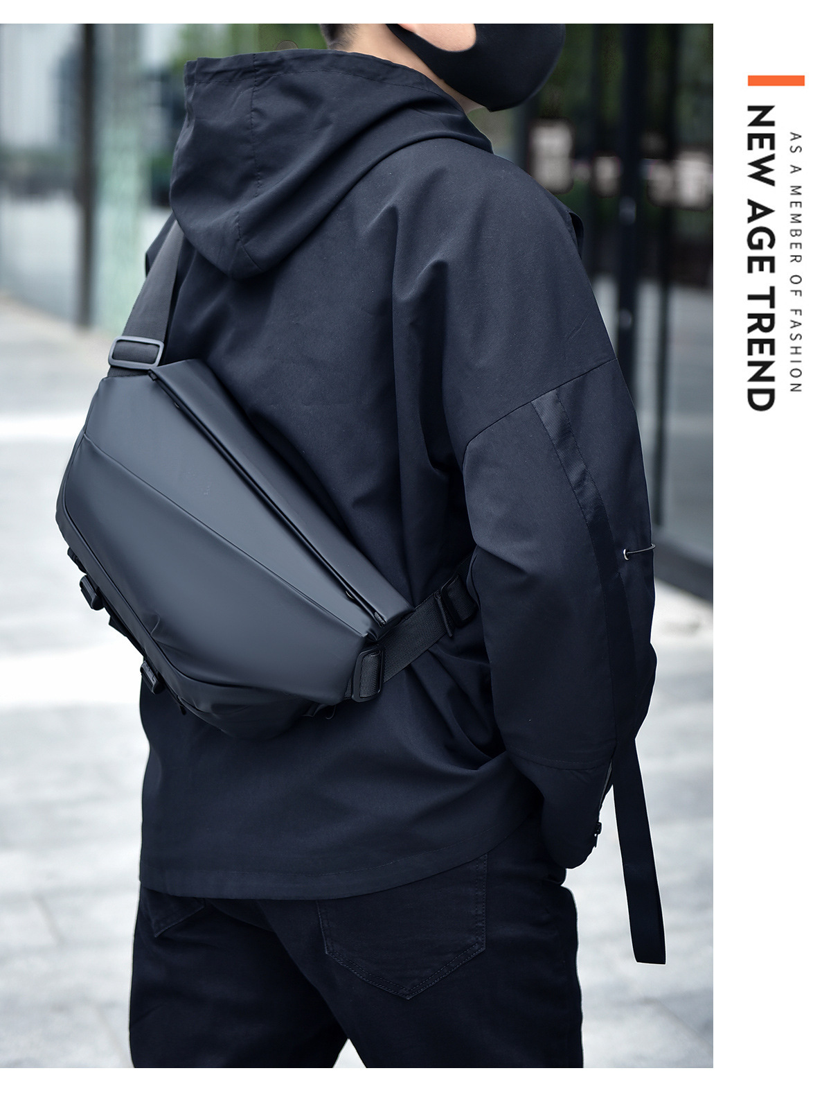 1pc mens new trendy motorcycle messenger bag anti splashing multifunctional chest bag trendy cool faux leather shoulder bag details 3