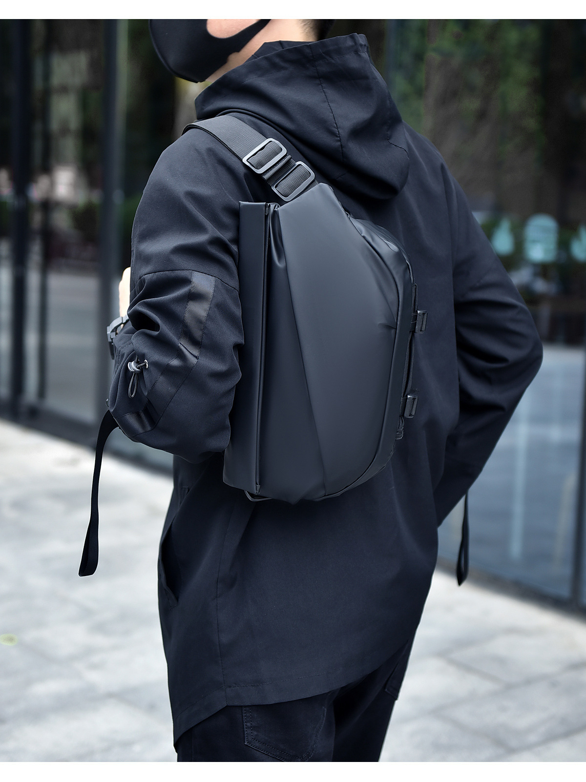1pc mens new trendy motorcycle messenger bag anti splashing multifunctional chest bag trendy cool faux leather shoulder bag details 4