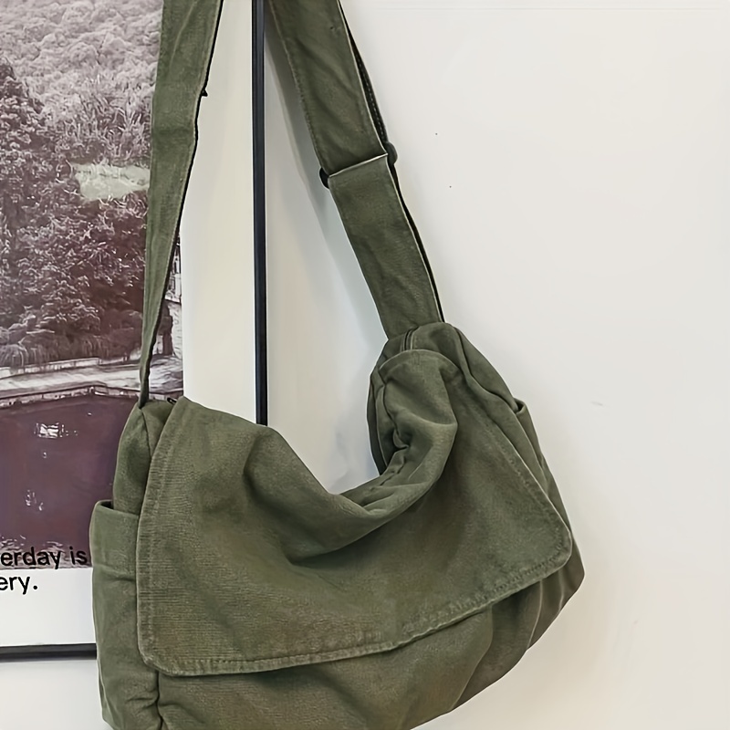 mens simple canvas messenger bag large capacity crossbody bag trendy student flap shoulder bag details 1