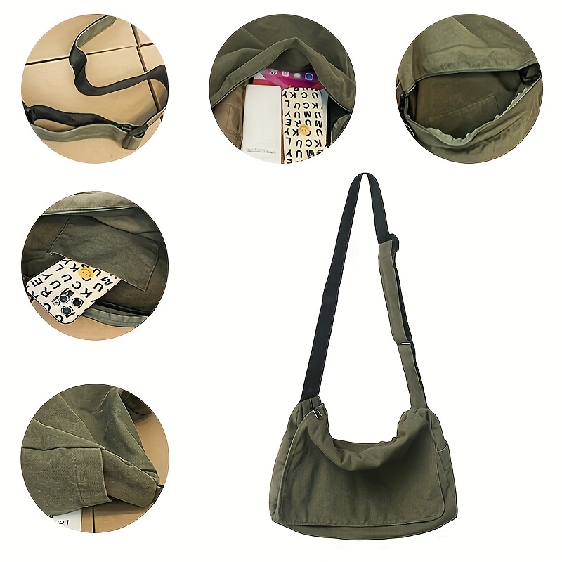 mens simple canvas messenger bag large capacity crossbody bag trendy student flap shoulder bag details 2