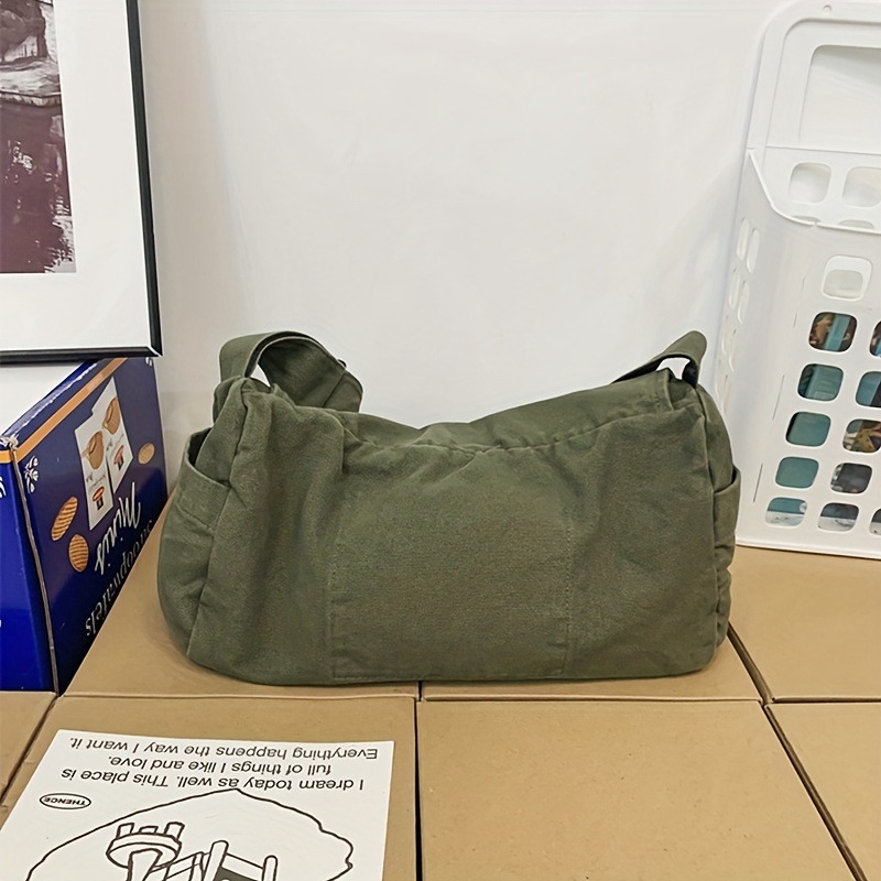 mens simple canvas messenger bag large capacity crossbody bag trendy student flap shoulder bag details 6