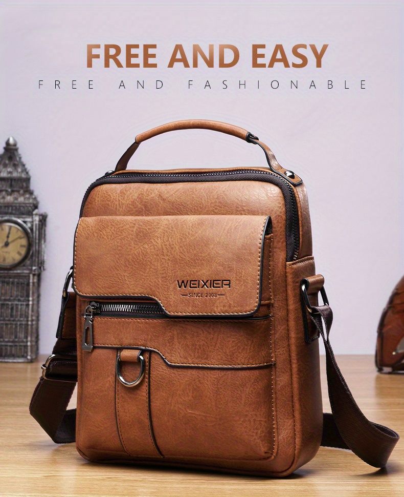 crossbody bag mens shoulder bag vintage pu leather vertical handheld business mens casual bag shoulder bag details 0