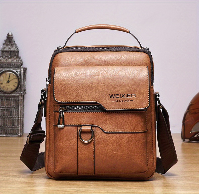 crossbody bag mens shoulder bag vintage pu leather vertical handheld business mens casual bag shoulder bag details 1