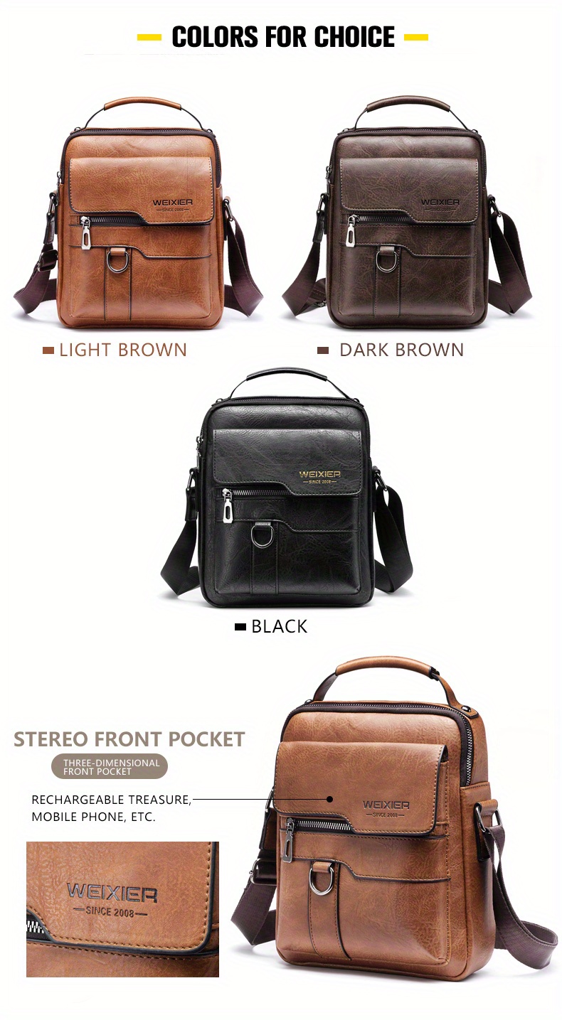 crossbody bag mens shoulder bag vintage pu leather vertical handheld business mens casual bag shoulder bag details 2