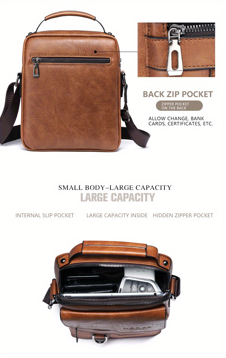 crossbody bag mens shoulder bag vintage pu leather vertical handheld business mens casual bag shoulder bag details 3