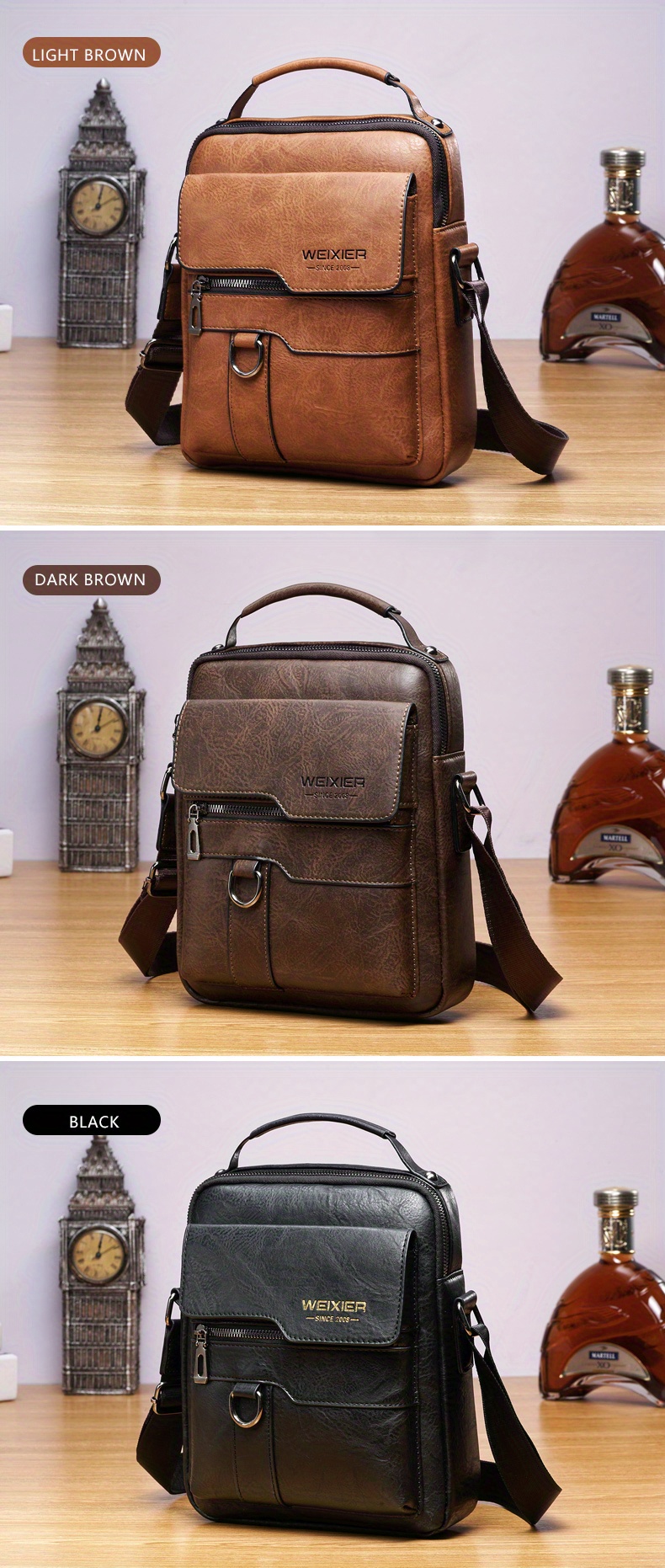 crossbody bag mens shoulder bag vintage pu leather vertical handheld business mens casual bag shoulder bag details 4