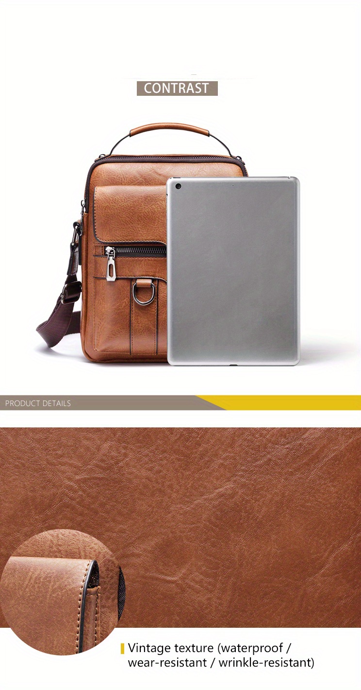 crossbody bag mens shoulder bag vintage pu leather vertical handheld business mens casual bag shoulder bag details 5