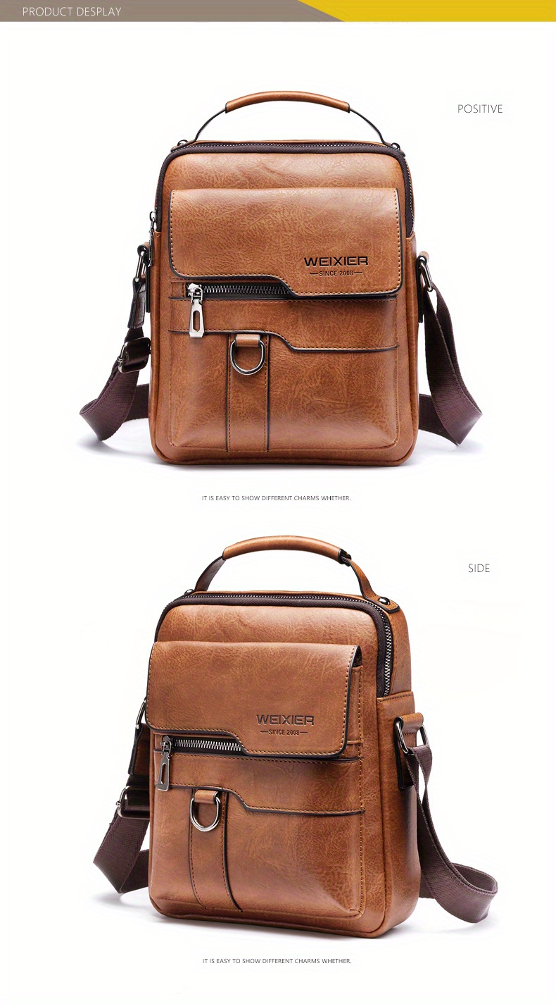 crossbody bag mens shoulder bag vintage pu leather vertical handheld business mens casual bag shoulder bag details 6