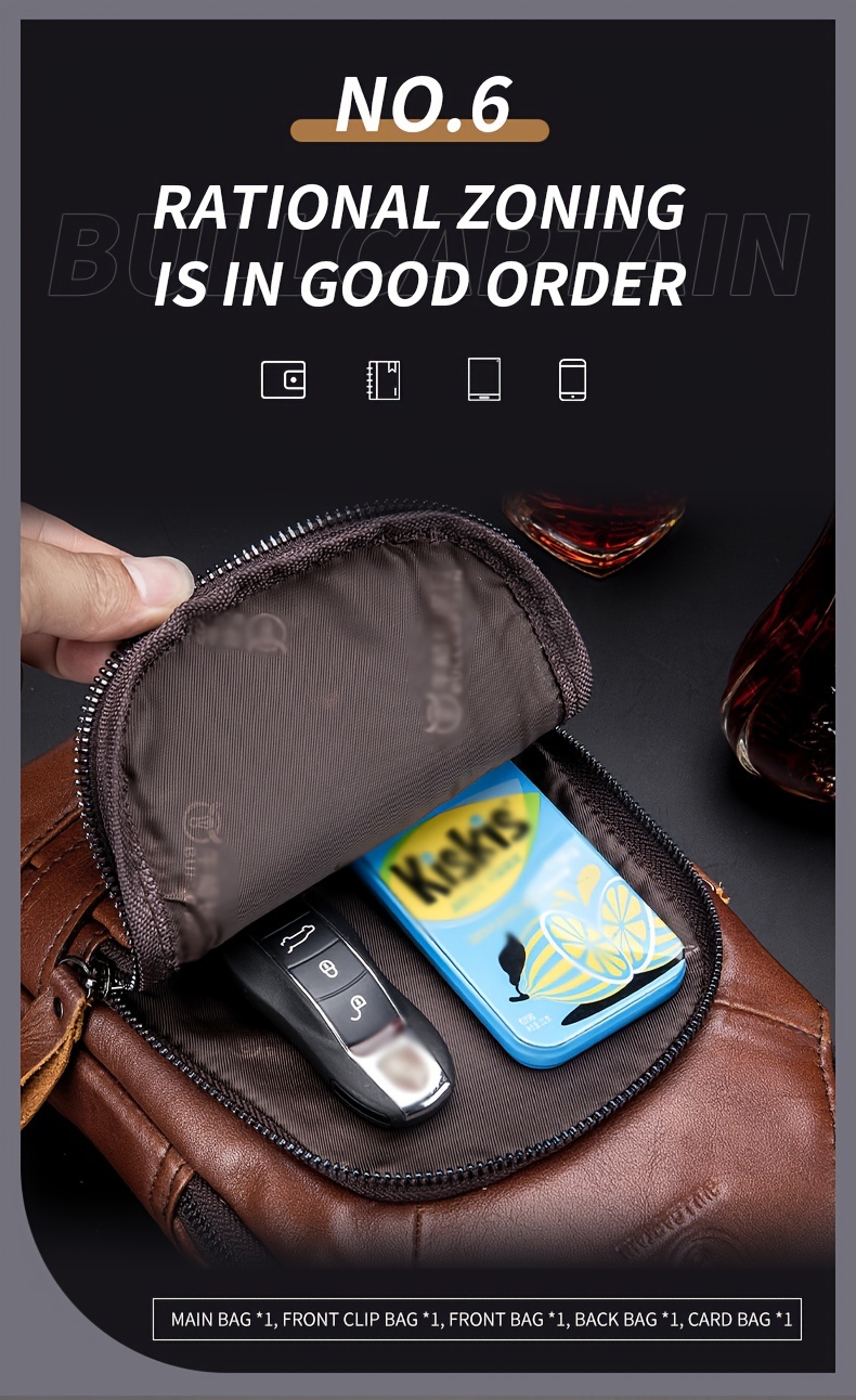 mens chest front bag trendy genuine leather multifunctional shoulder messenger bag outdoor casual large capacity satchel bag details 6