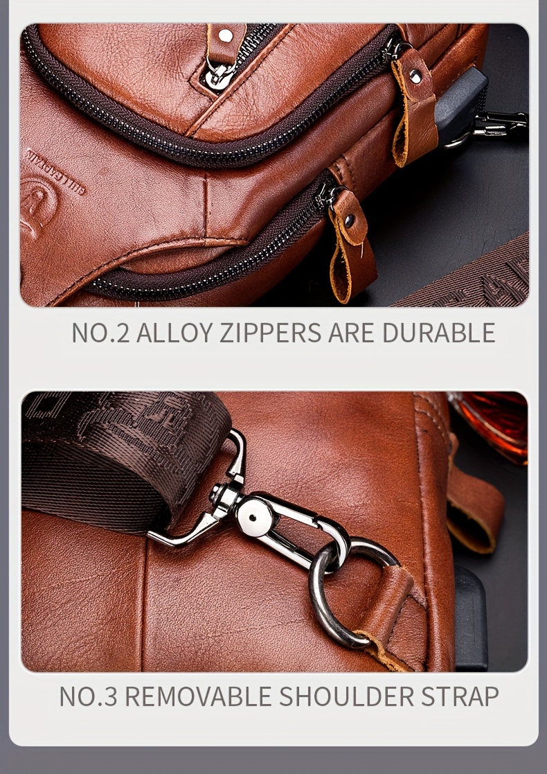 mens chest front bag trendy genuine leather multifunctional shoulder messenger bag outdoor casual large capacity satchel bag details 9