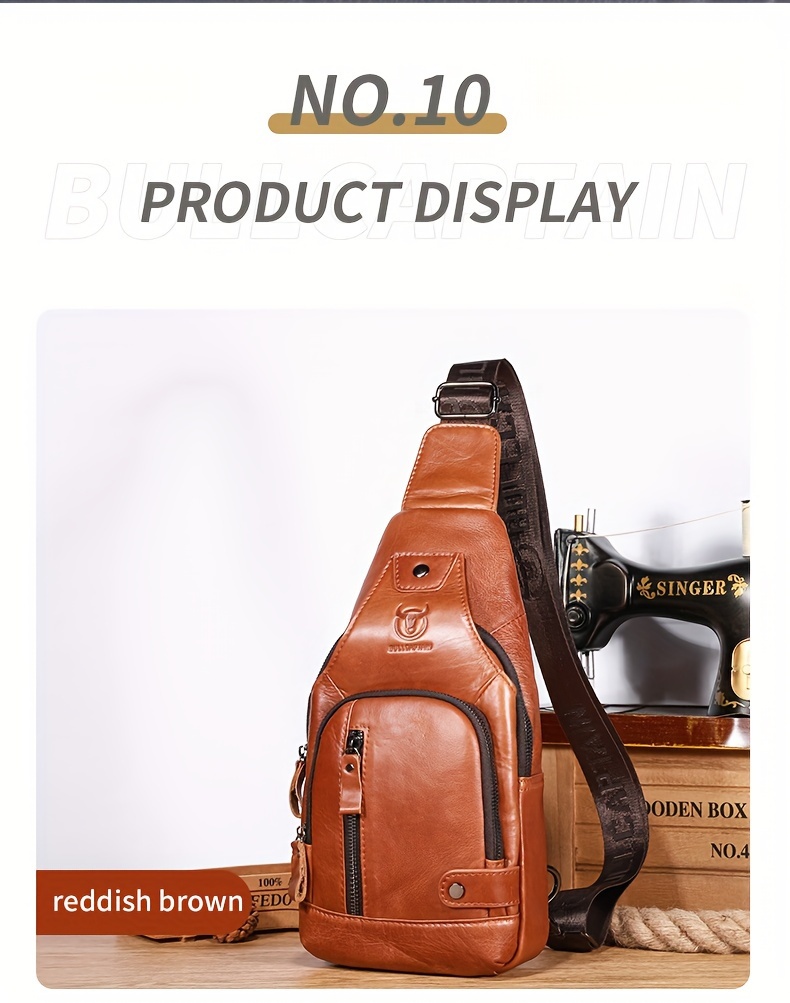 mens chest front bag trendy genuine leather multifunctional shoulder messenger bag outdoor casual large capacity satchel bag details 11