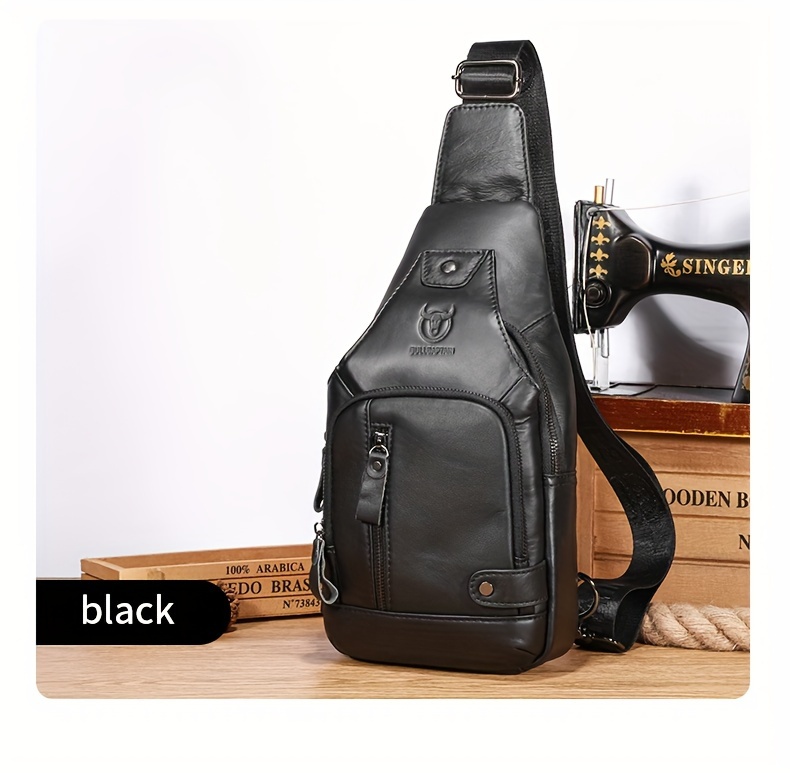 mens chest front bag trendy genuine leather multifunctional shoulder messenger bag outdoor casual large capacity satchel bag details 12
