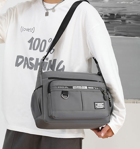 mens shoulder bag messenger bag fashion large capacity multi pocket waterproof casual bag details 10