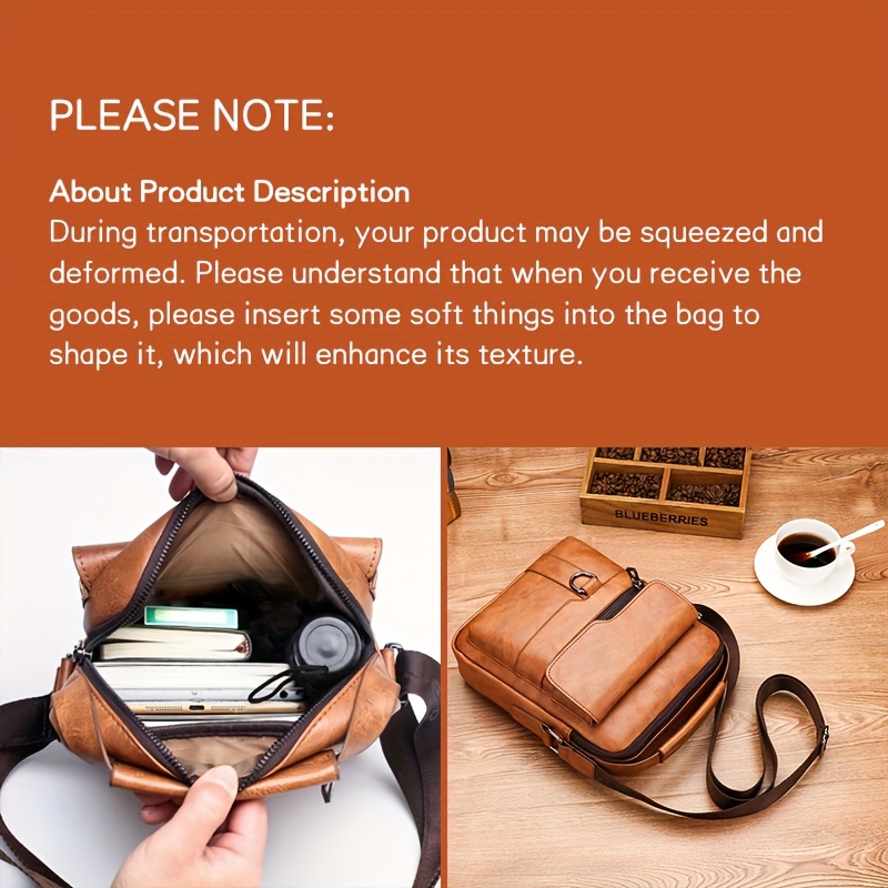 1pc mens pu leather shoulder bag large capacity casual messenger bag simple business trendy sling bag details 0