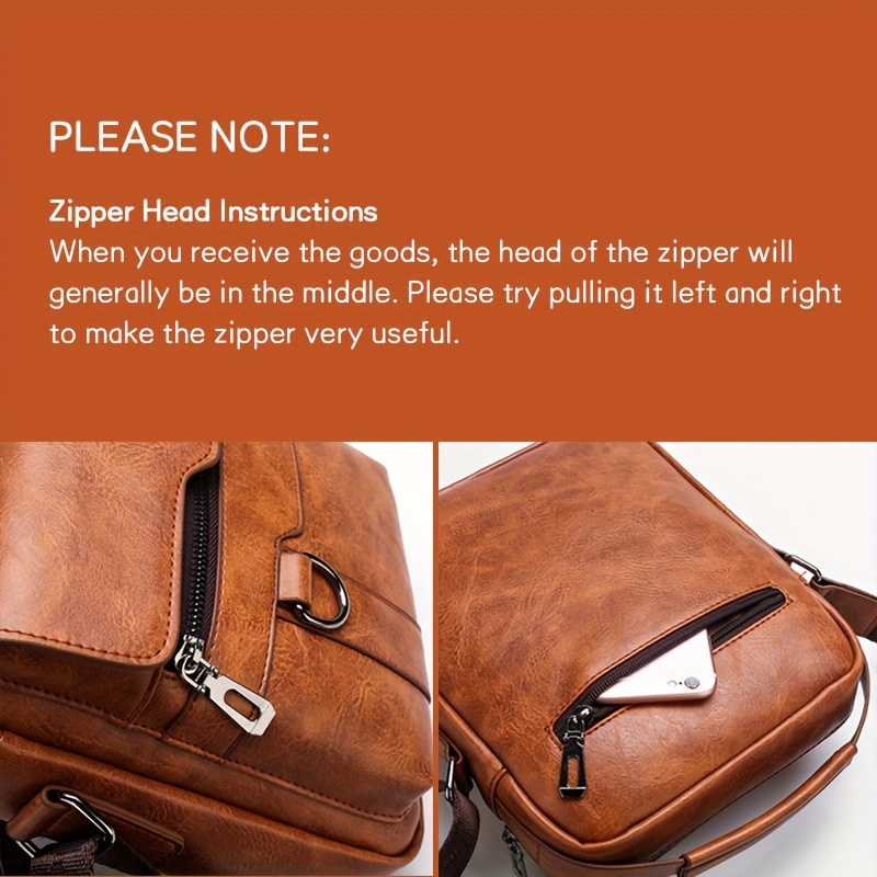 1pc mens pu leather shoulder bag large capacity casual messenger bag simple business trendy sling bag details 1