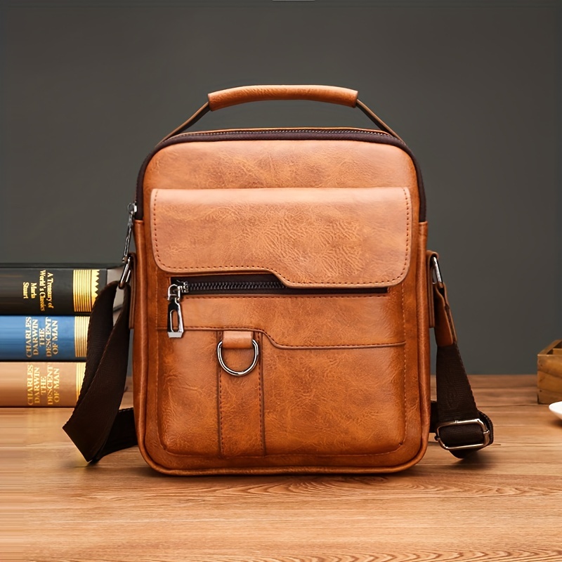 1pc mens pu leather shoulder bag large capacity casual messenger bag simple business trendy sling bag details 2
