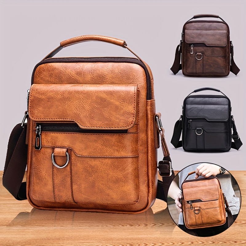 1pc mens pu leather shoulder bag large capacity casual messenger bag simple business trendy sling bag details 3