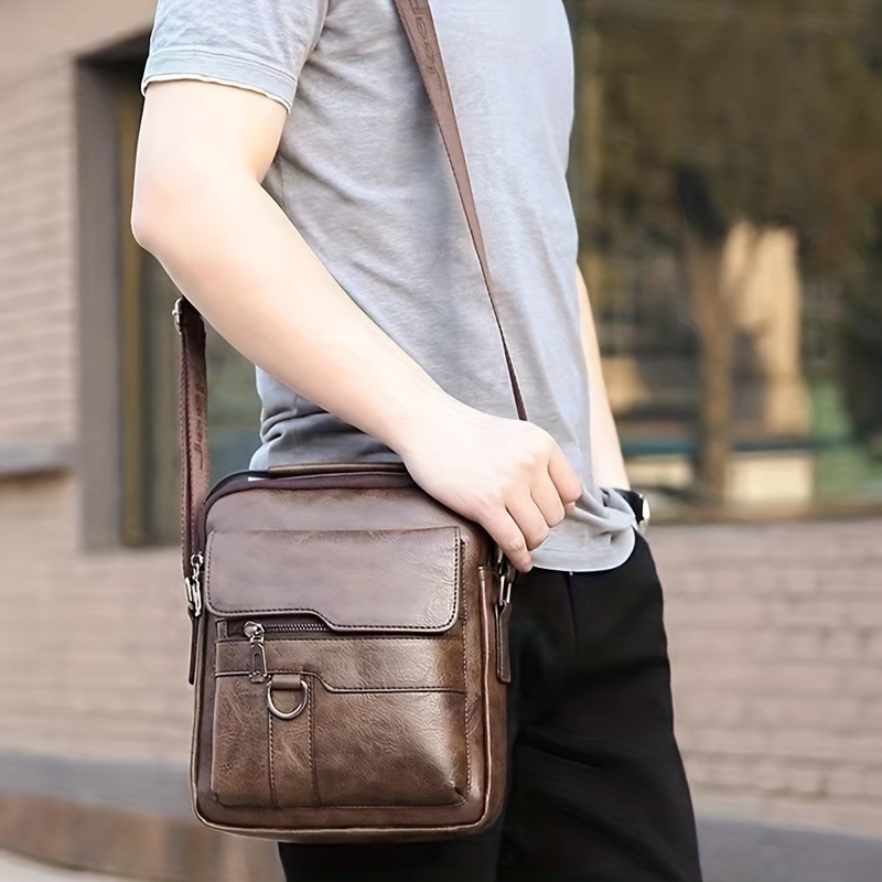1pc mens pu leather shoulder bag large capacity casual messenger bag simple business trendy sling bag details 7