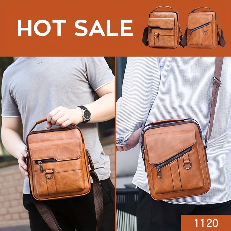 1pc mens pu leather shoulder bag large capacity casual messenger bag simple business trendy sling bag details 9