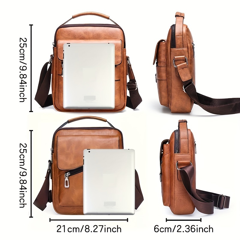 1pc mens pu leather shoulder bag large capacity casual messenger bag simple business trendy sling bag details 12